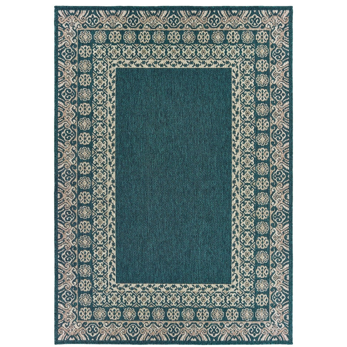 Oriental Weavers Latitude 1503B Teal/ Grey 9'10"" x 12'10"" Indoor/Outdoor Area Rug L1503B300390ST