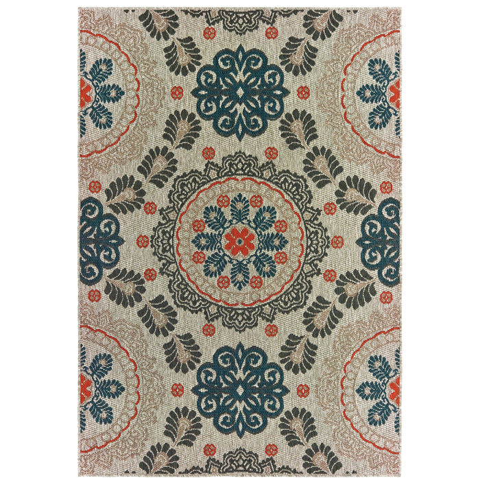 Oriental Weavers Latitude 1903W Grey/ Teal 9'10"" x 12'10"" Indoor/Outdoor Area Rug L1903W300390ST
