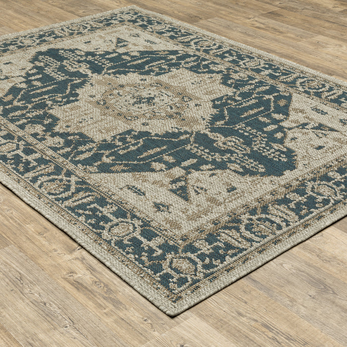 Oriental Weavers Latitude 001J3 Grey/ Gold 9'10"" x 12'10"" Indoor/Outdoor Area Rug L001J3300390ST