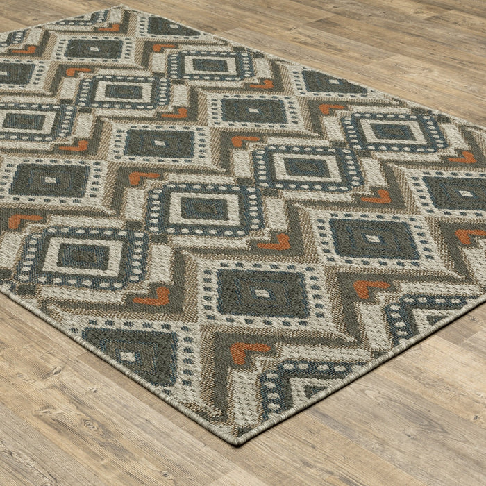 Oriental Weavers Latitude 002X3 Grey/ Orange 9'10"" x 12'10"" Indoor/Outdoor Area Rug L002X3300390ST