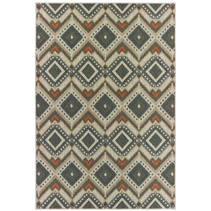 Oriental Weavers Latitude 002X3 Grey/ Orange 9'10"" x 12'10"" Indoor/Outdoor Area Rug L002X3300390ST