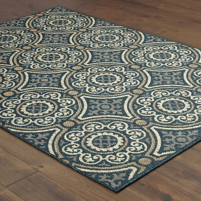 Oriental Weavers Latitude 609B3 Teal/ Grey 9'10"" x 12'10"" Indoor/Outdoor Area Rug L609B3300390ST