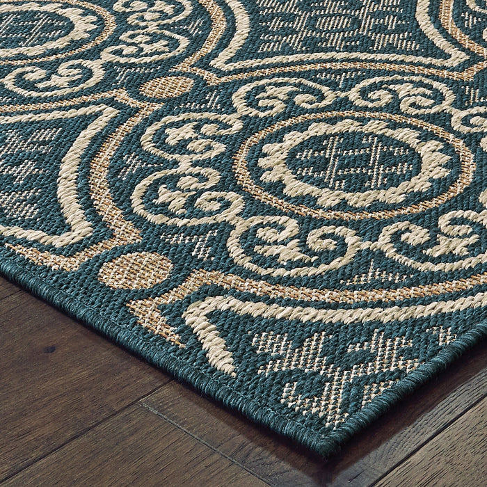 Oriental Weavers Latitude 609B3 Teal/ Grey 9'10"" x 12'10"" Indoor/Outdoor Area Rug L609B3300390ST