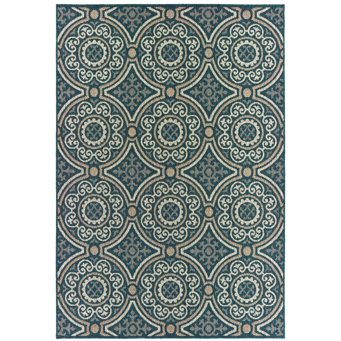 Oriental Weavers Latitude 609B3 Teal/ Grey 9'10"" x 12'10"" Indoor/Outdoor Area Rug L609B3300390ST