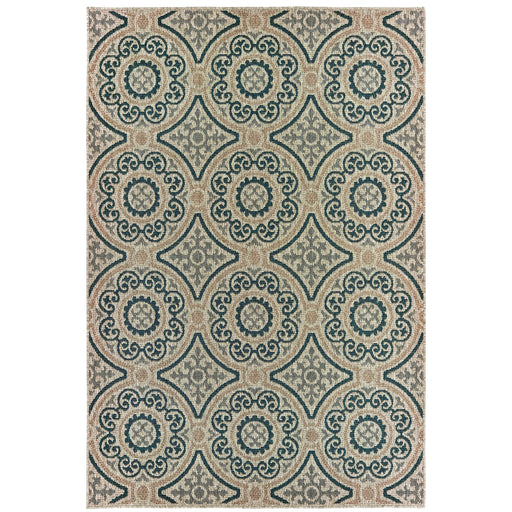 Oriental Weavers Latitude 609X3 Grey/ Teal 9'10"" x 12'10"" Indoor/Outdoor Area Rug L609X3300390ST