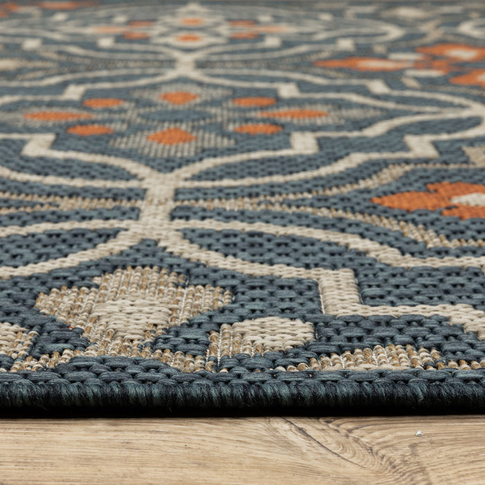 Oriental Weavers Latitude 709B3 Teal/ Orange 9'10"" x 12'10"" Indoor/Outdoor Area Rug L709B3300390ST