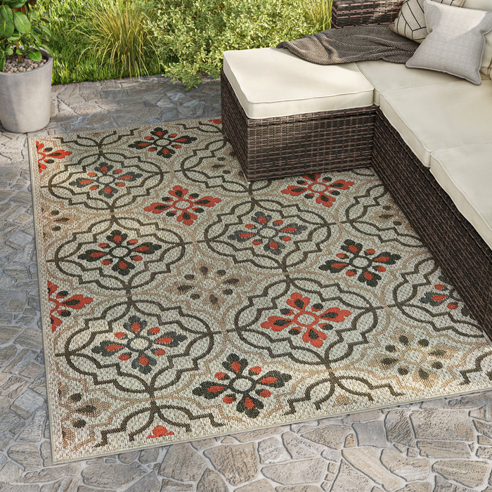 Oriental Weavers Latitude 709Y3 Grey/ Orange 9'10"" x 12'10"" Indoor/Outdoor Area Rug L709Y3300390ST