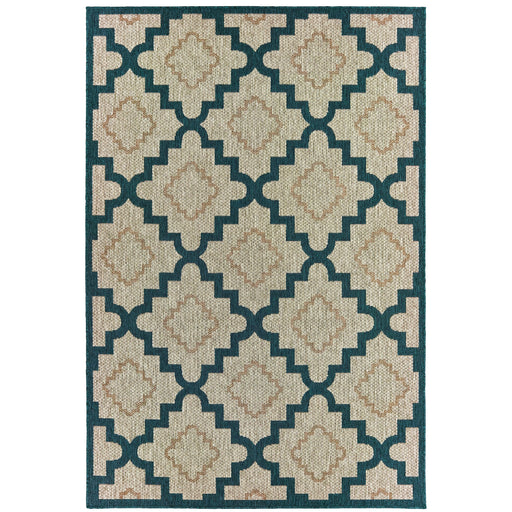 Oriental Weavers Latitude 804I3 Grey/ Teal 9'10"" x 12'10"" Indoor/Outdoor Area Rug L804I3300390ST