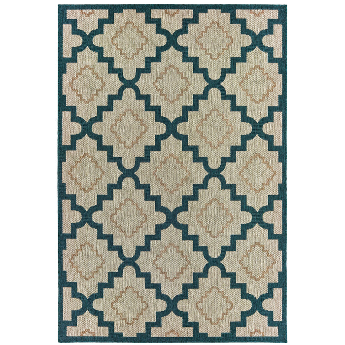 Oriental Weavers Latitude 804I3 Grey/ Teal 9'10"" x 12'10"" Indoor/Outdoor Area Rug L804I3300390ST