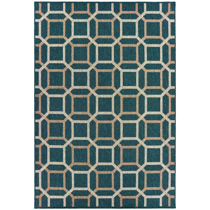Oriental Weavers Latitude 806B3 Teal/ Grey 9'10"" x 12'10"" Indoor/Outdoor Area Rug L806B3300390ST