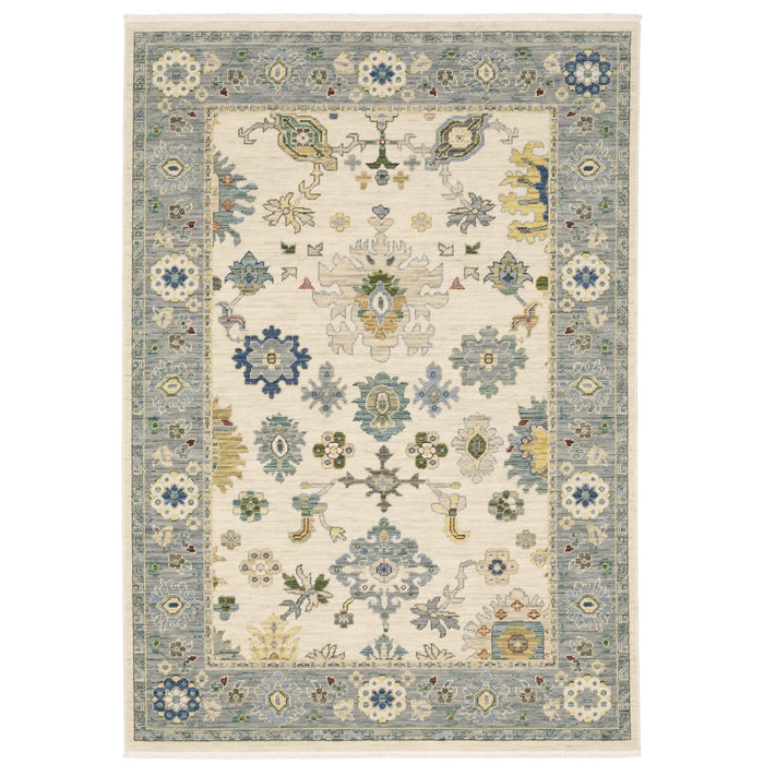 Oriental Weavers Lucca 846H1 Ivory/ Blue 7'10"" x 10'10"" Indoor Area Rug L846H1240340ST