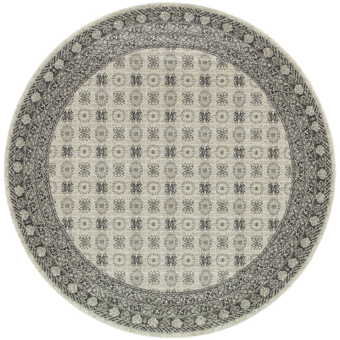 Oriental Weavers Richmond 4440S Ivory/ Grey 7'10"" Round Indoor Area Rug R4440S240RDST