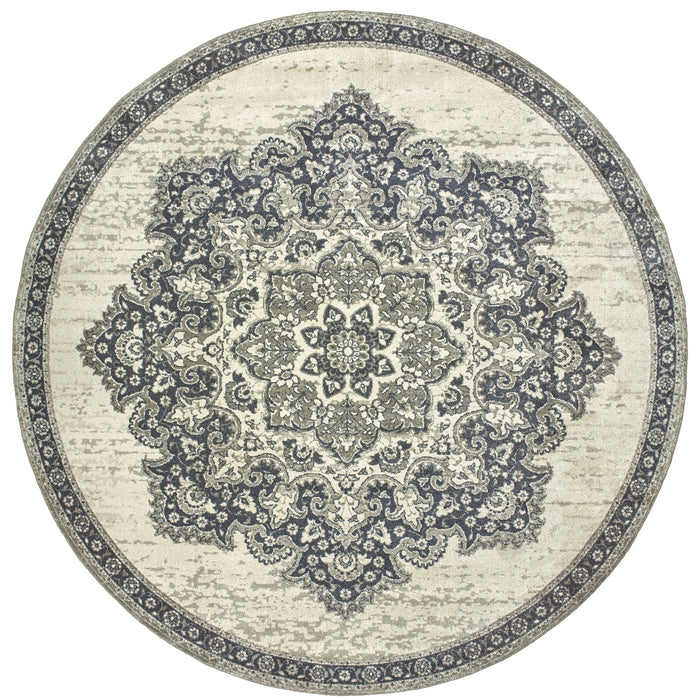 Oriental Weavers Richmond 5504I Ivory/ Navy 7'10"" Round Indoor Area Rug R5504I240RDST