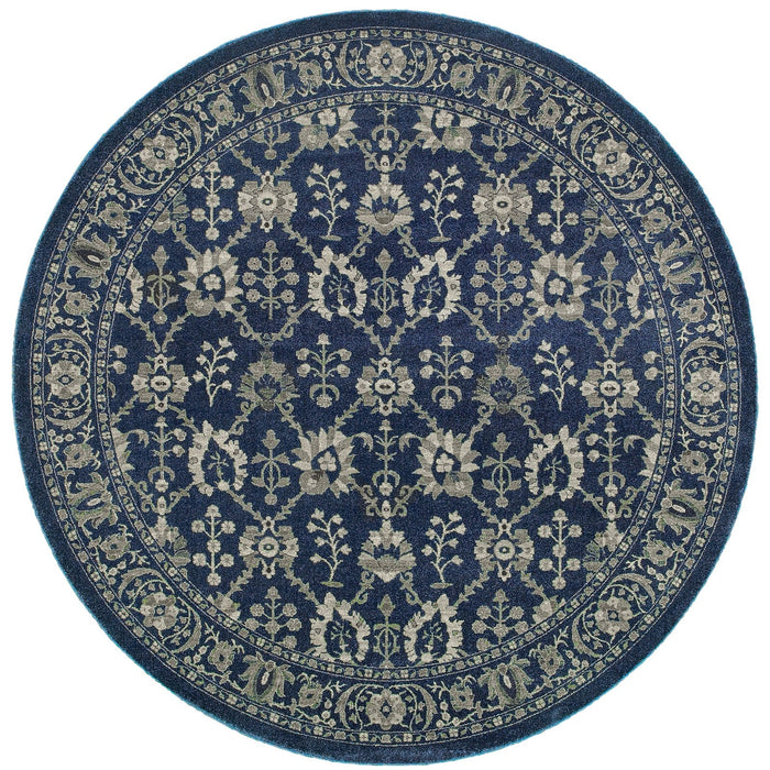 Oriental Weavers Richmond 8020K Navy/ Grey 7'10"" Round Indoor Area Rug R8020K240RDST