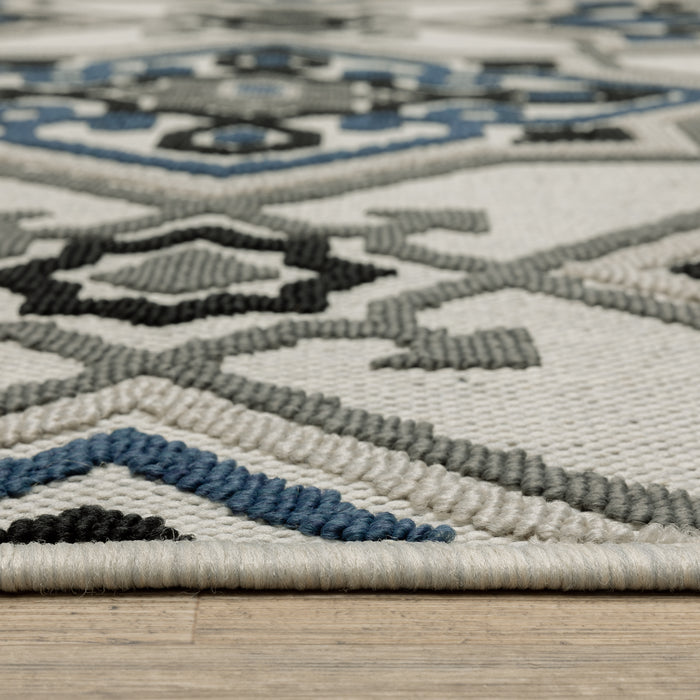 Oriental Weavers Torrey 004Y1 Light Grey/ Blue 9'10"" x 12'10"" Indoor/Outdoor Area Rug T004Y1300390ST