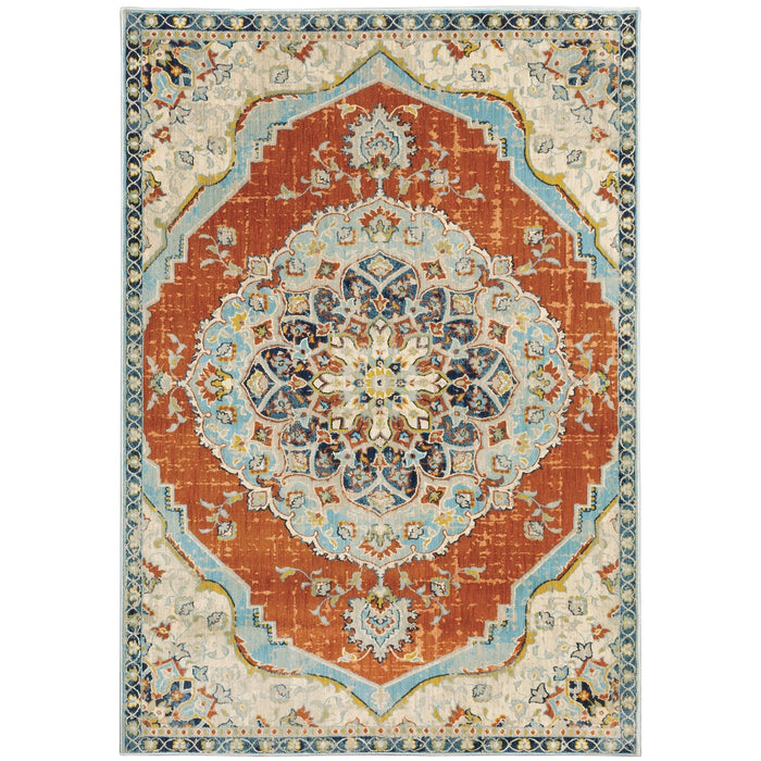 Oriental Weavers Xanadu 1332Q Orange/ Blue 7'10"" x 10'10"" Indoor Area Rug X1332Q240330ST