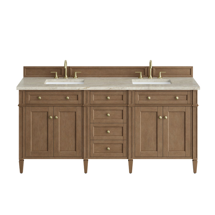 Brittany 72" Double Vanity, Bright White Vanity w/ 3 CM Ethereal Noctis Silestone Top w/FreePower Wireless Charger