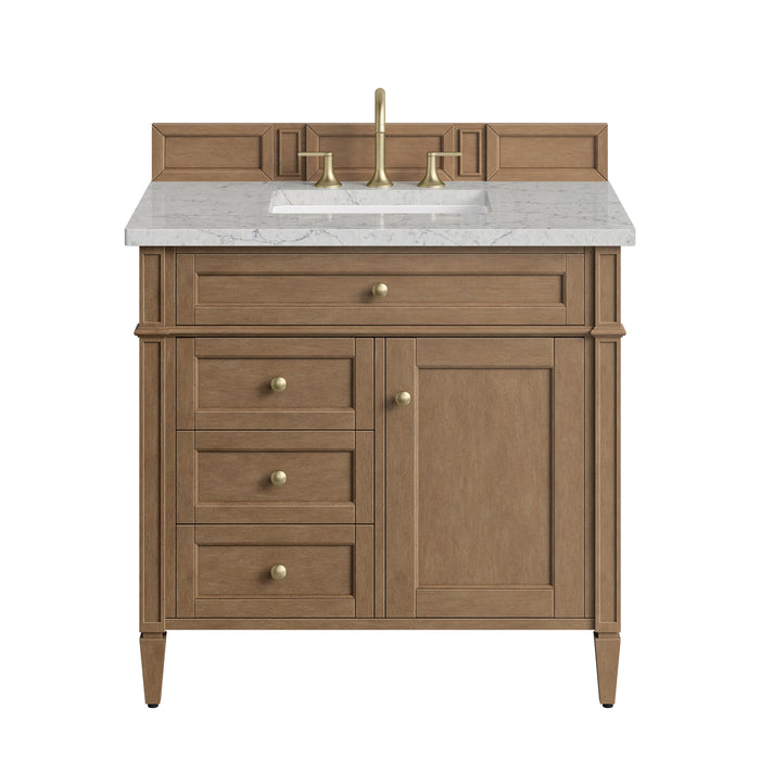 Brittany 36" Single Vanity, Pecan w/ 3 CM Eternal Jasmine Pearl Silestone Top