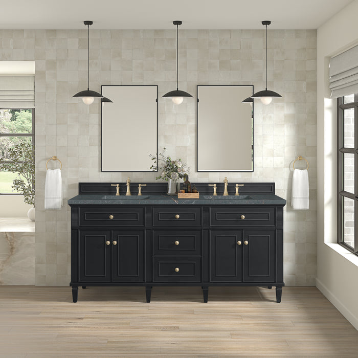 Lorelai 72" Double Vanity, Whitewashed Oak w/ 3 CM Charcoal Soapstone Silestone Top