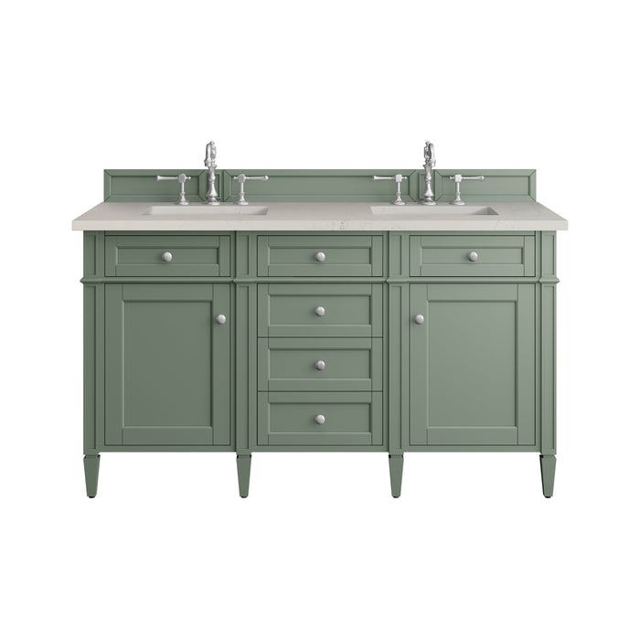Brittany 60" Double Vanity, Smokey Celadon w/ Single Hole 3 CM White Zeus Top & Backsplash