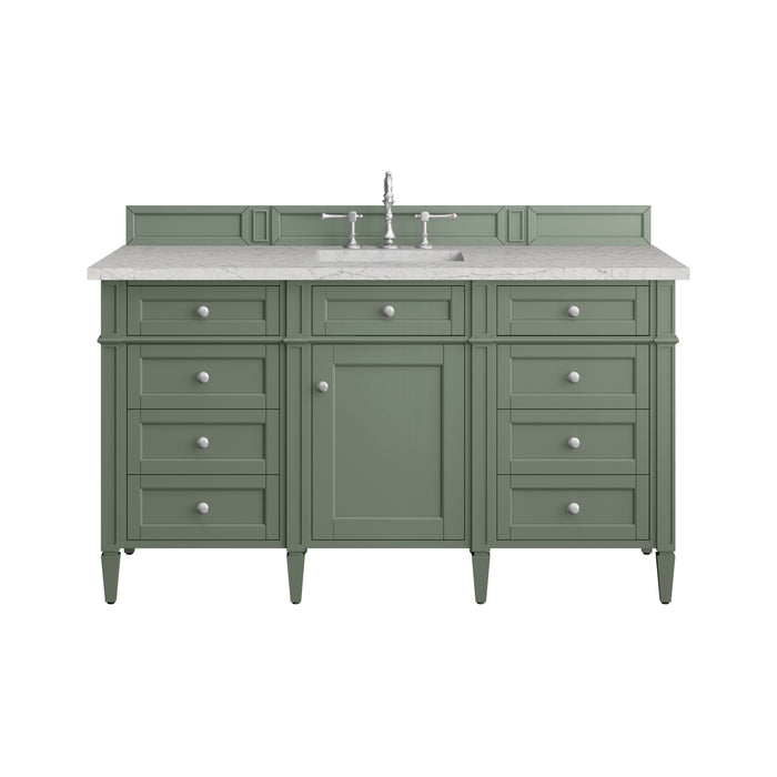Brittany 60" Single Vanity, Saddle Brown w/ 3 CM Parisien Bleu Silestone Top w/FreePower Wireless Charger