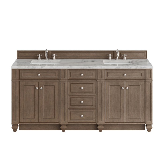 Bristol 72" Double Vanity, Saddle Brown, w/ 3 CM Siberian Silestone Top w/FreePower Wireless Charger