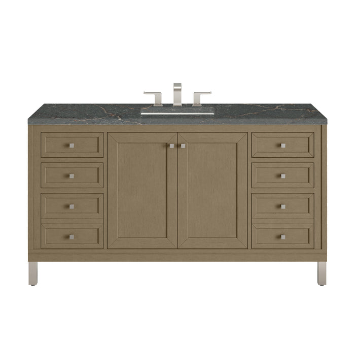 Chicago 60" Single Vanity, Smokey Celadon, w/ 3 CM Ethereal Noctis Silestone Top w/ FreePower Wireless Charger