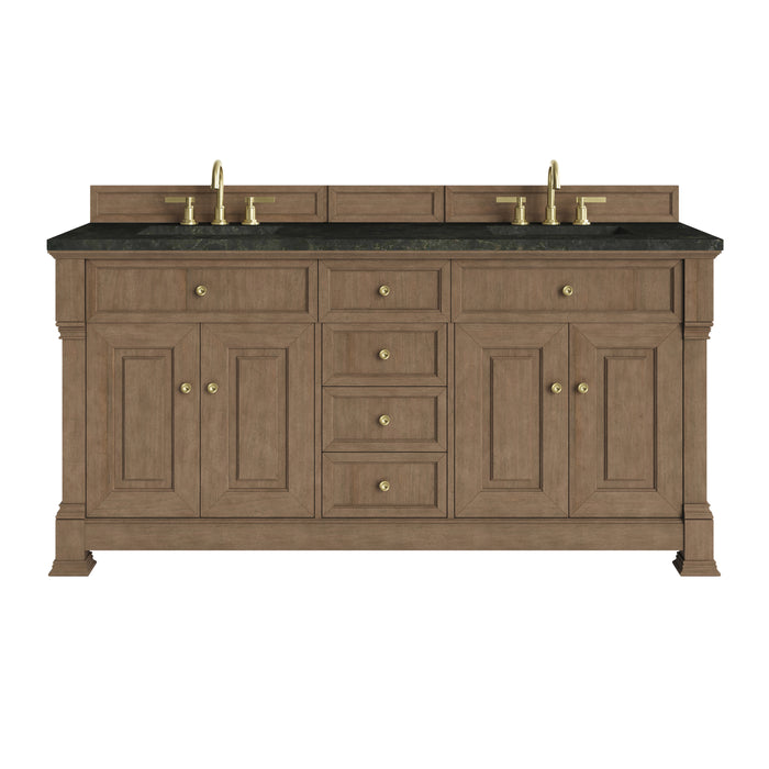 Brookfield 72" Double Vanity, Honey Oak w/ 3 CM Victorian Silver Silestone Top w/ FreePower Wireless Charger