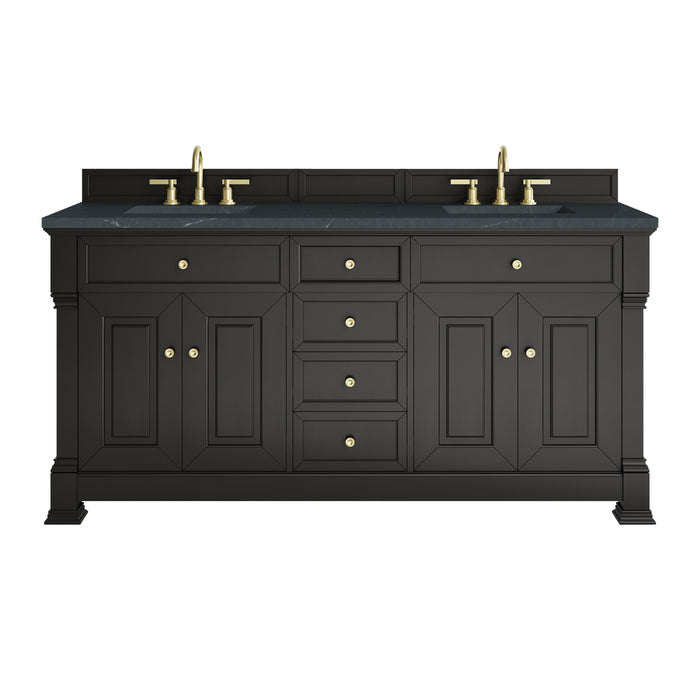 Brookfield 72" Double Vanity, Black Onyx, w/ 3 CM Charcoal Soapstone Silestone Top