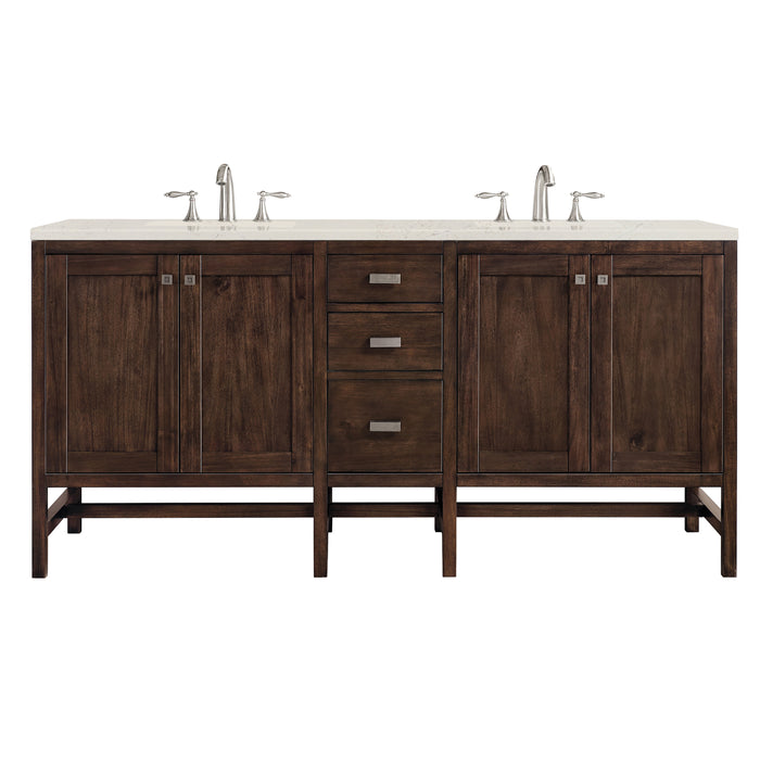 Addison 72" Double Vanity, Mid-Century Acacia, w/ 3 CM Siberian Silestone Top