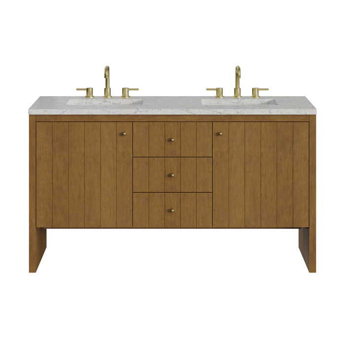Hudson 60" Double Vanity, Honey Oak w/ 3 CM Eternal Jasmine Pearl Silestone Top