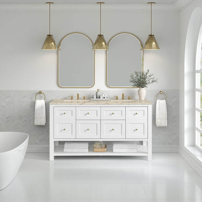 Breckenridge 60" Double Vanity, Whitewashed Oak, w/ 3 CM Victorian Silver Quartz Top