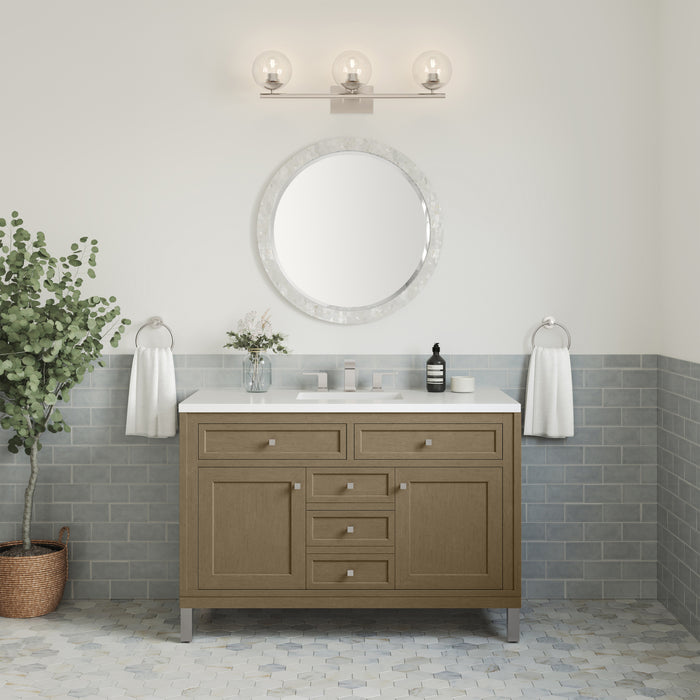 James Martin Chicago 48" Single Bathroom Vanity in Walnut Whisper, shown in a bathroom setting
