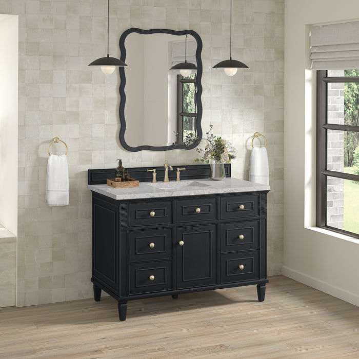 Lorelai 48" Single Vanity, Mid-Century Walnut, w/ 3 CM Siberian Silestone Top w/FreePower Wireless Charger