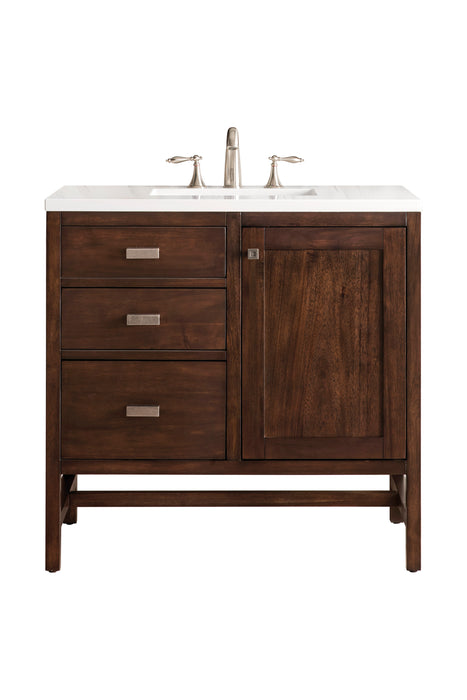 Addison 36" Single Vanity, Mid-Century Acacia w/ 3 CM White Zeus Silestone Top