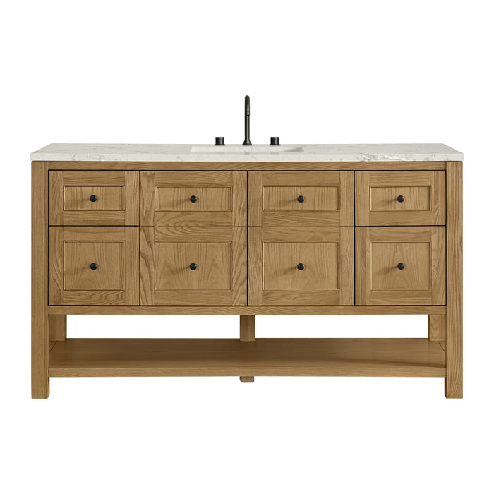 Breckenridge 60" Single Vanity, Light Natural Oak, w/ 3 CM Ethereal Noctis Quartz Top