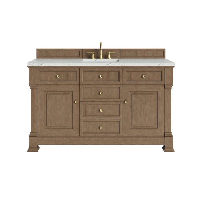 Brookfield 60" Single Vanity, Honey Oak,  w/ 3 CM White Zeus Silestone Top