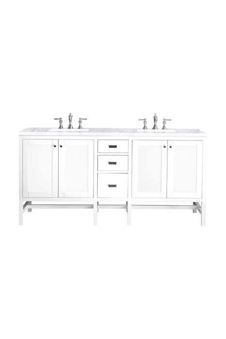 Addison 72" Double Vanity, Glossy White w/ 3 CM Carrara White Top