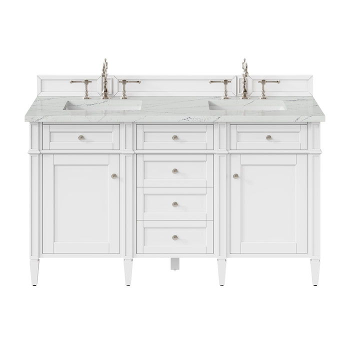 Brittany 60" Double Vanity, Victory Blue, w/ 3 CM Siberian Silestone Top