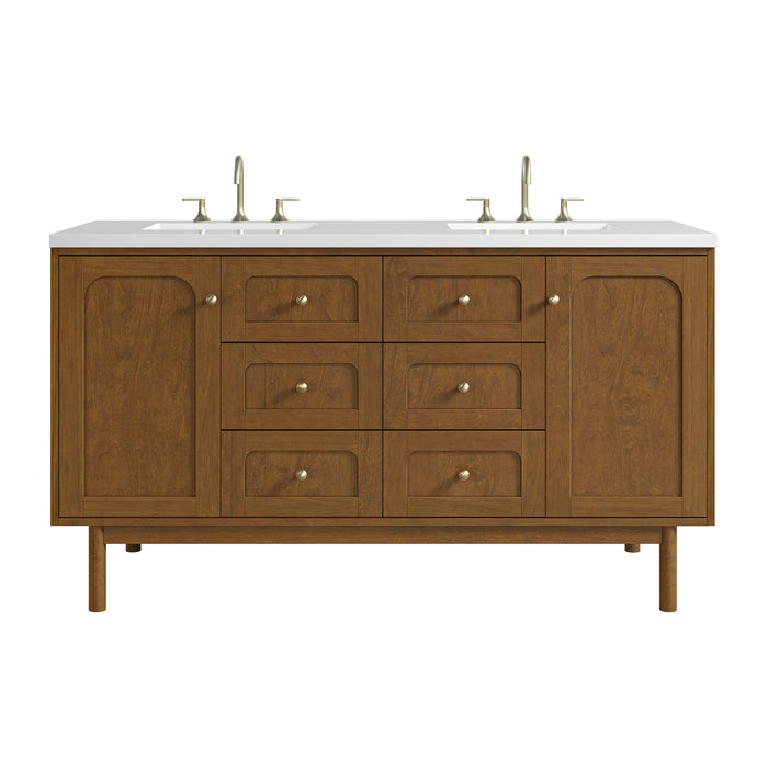Laurent 60" Double Vanity, Honey Oak w/ 3 CM White Zeus Silestone Top