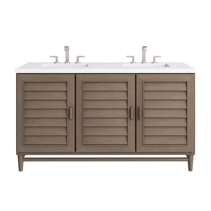 Portland 60" Double Vanity Whitewashed Walnut w/ 3 CM White Zeus Silestone Top