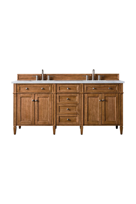 Brittany 72" Double Vanity, Saddle Brown, w/ 3 CM Siberian Silestone Top