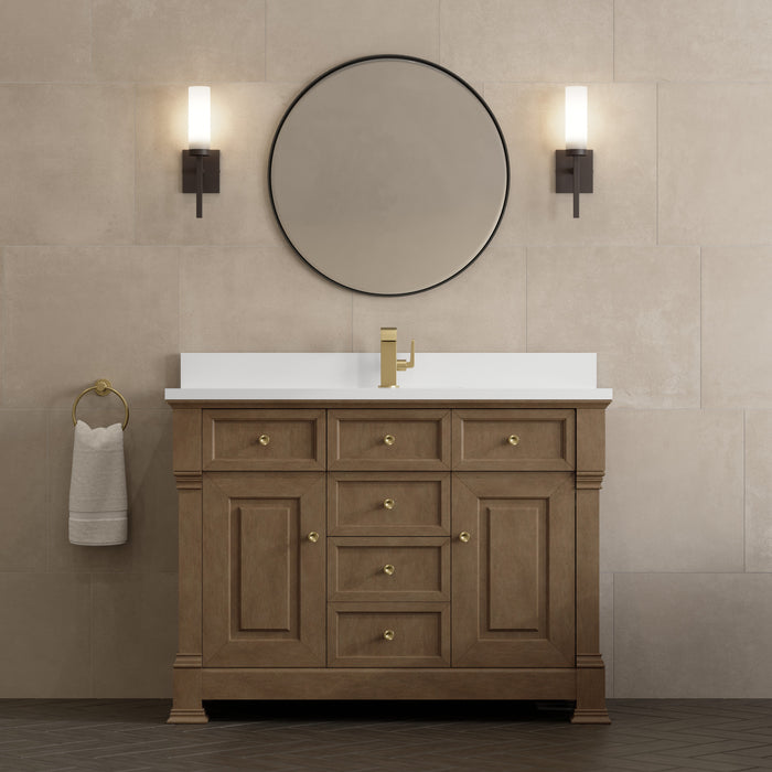 James Martin Brookfield 48" Single Bathroom Vanity in Pecan, shown in a bathroom setting