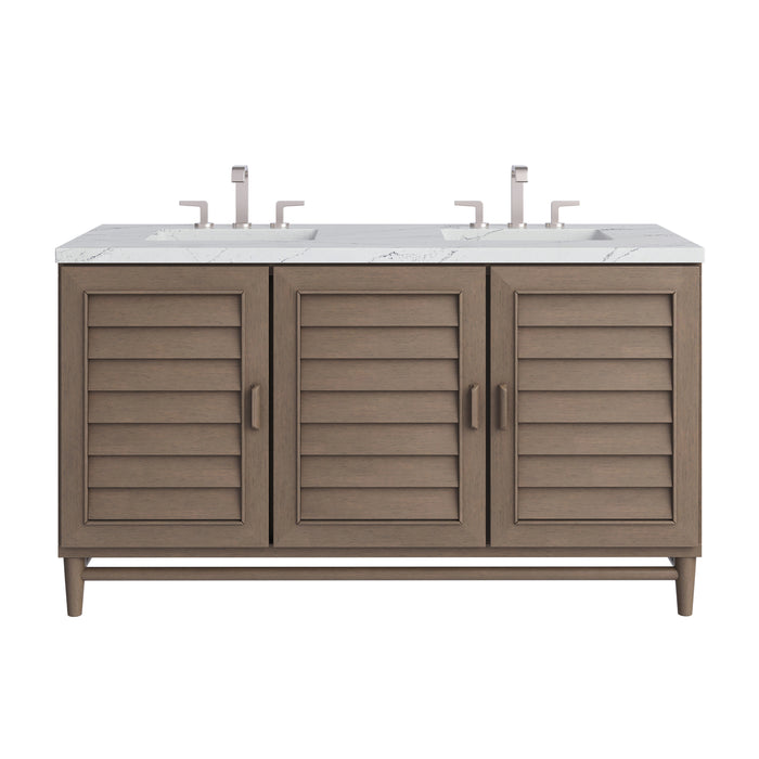 Portland 60" Double Vanity Whitewashed Walnut w/ 3 CM Ethereal Noctis Silestone Top