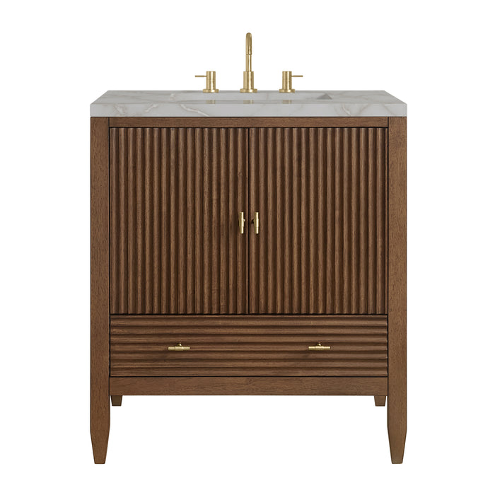 Myrrin 30" Single Vanity, Mid-Century Walnut w/ 3 CM Victorian Silver Silestone Top