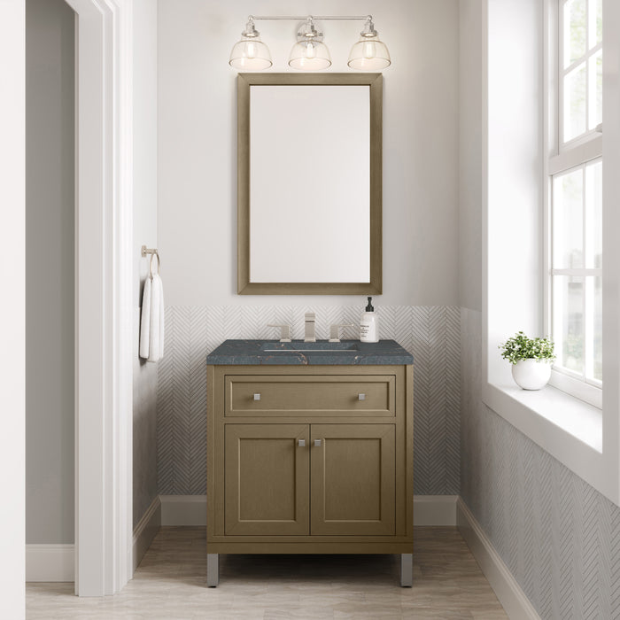 James Martin Chicago 30" Single Bathroom Vanity in Walnut Whisper, shown in a bathroom setting