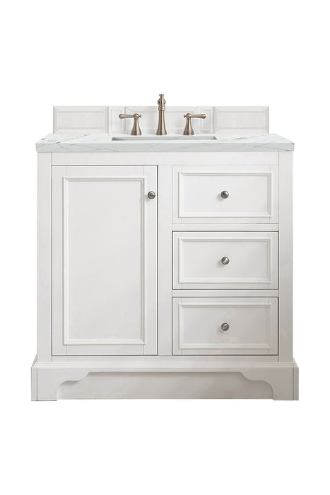 De Soto 36" Single Vanity, Bright White, w/ 3 CM Ethereal Noctis Silestone Top