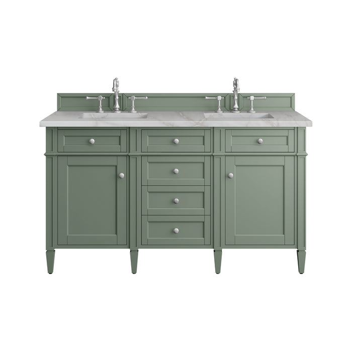 Brittany 60" Double Vanity, Smokey Celadon, w/ 3 CM Siberian Silestone Top