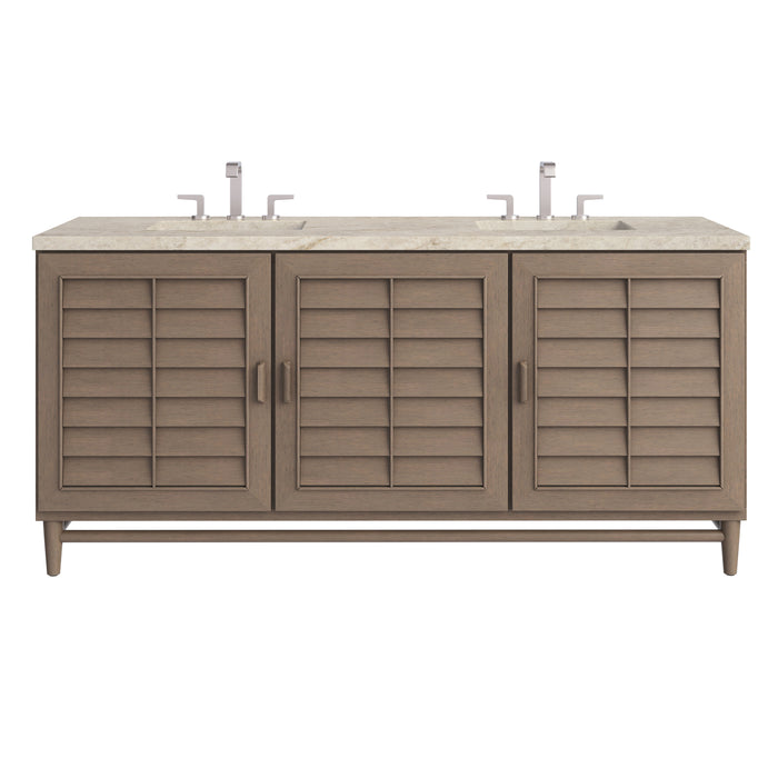 Portland 72" Double Vanity, Whitewashed Walnut, w/ 3 CM Tajnar Eclos Top