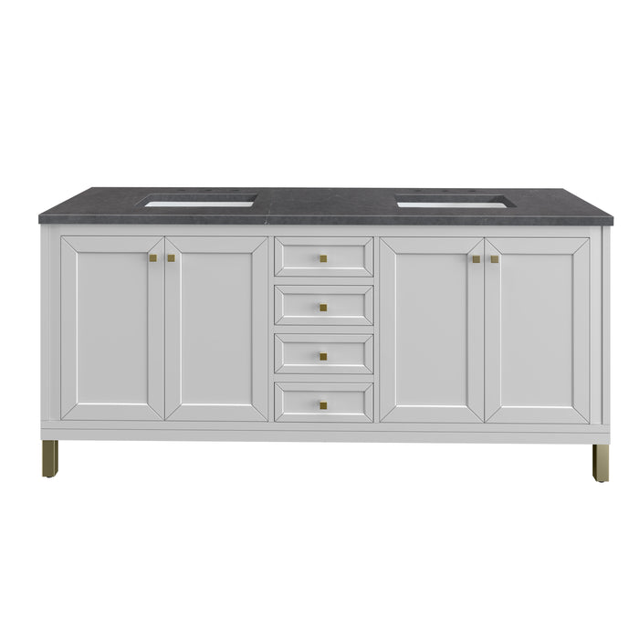 Chicago 72" Double Vanity, Glossy White, w/ 3 CM Charcoal Soapstone Silestone® Top